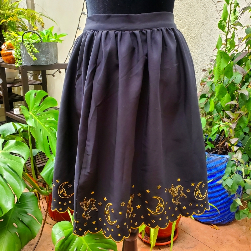 Modcloth Black Moon & Pegasus Swing Skirt